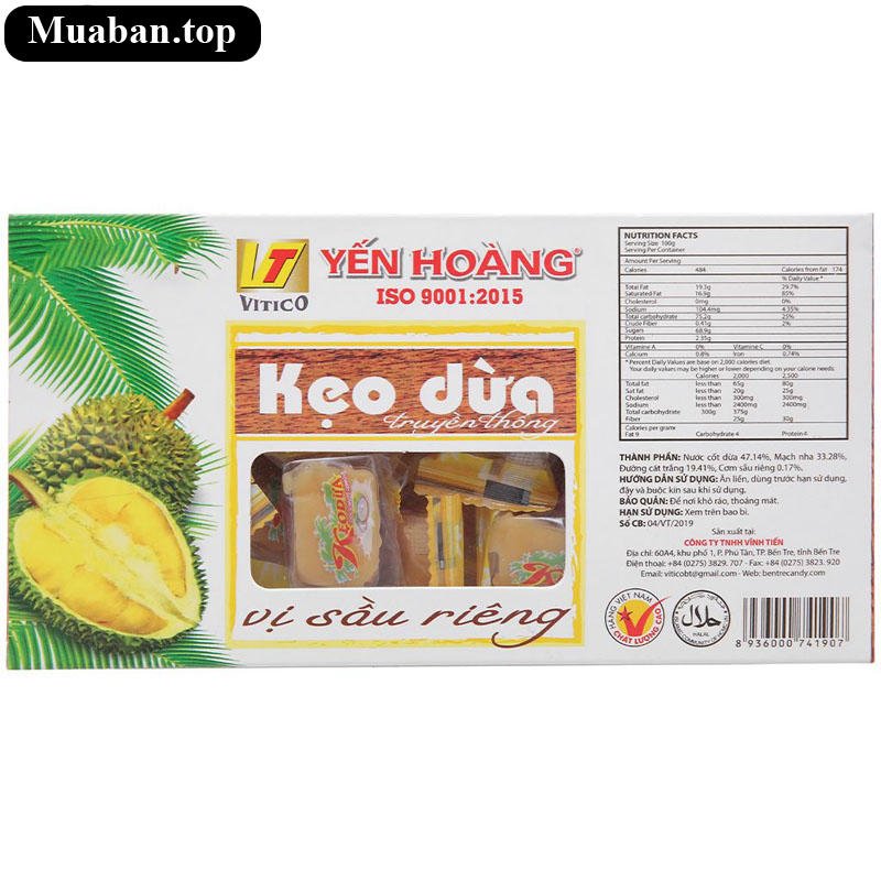 Kẹo dừa vị sầu riêng Yến Hoàng hộp 250g 2