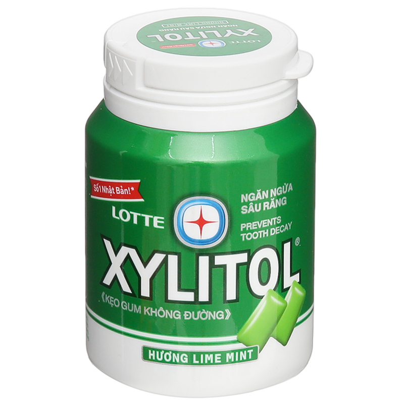 Kẹo gum không đường Lotte Xylitol hương Lime Mint hũ 55.1g