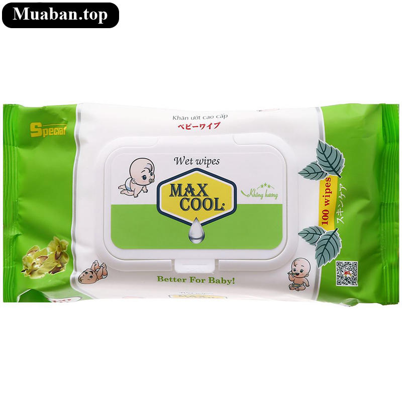 Khăn ướt em bé Max Cool không mùi gói 100 miếng Khăn ướt em bé Max Cool không mùi gói 100 miếng