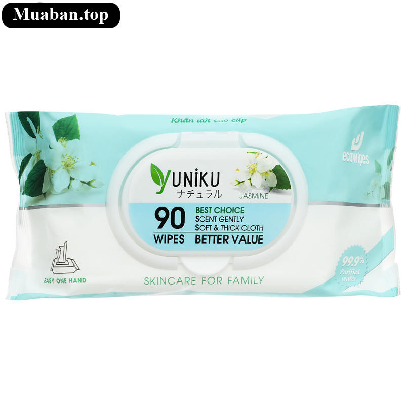 Khăn ướt Yuniku hương hoa nhài gói 90 miếng Khăn ướt Yuniku hương hoa nhài gói 90 miếng