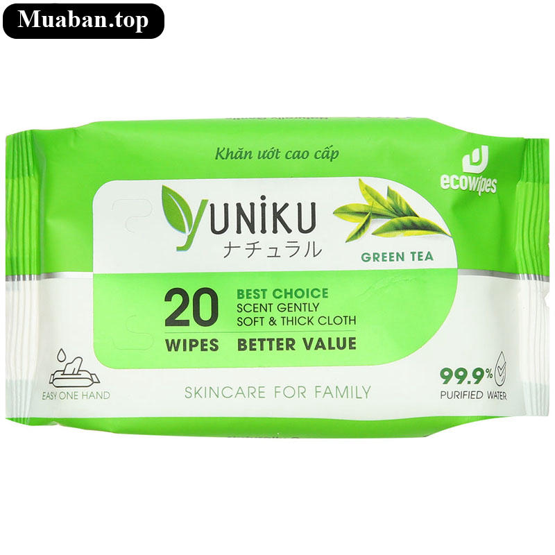 Khăn ướt Yuniku hương trà xanh gói 20 miếng Khăn ướt Yuniku hương trà xanh gói 20 miếng