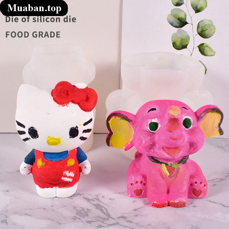 Khuôn Silicone tạo hình mèo kitty và voi hoạt hình 5