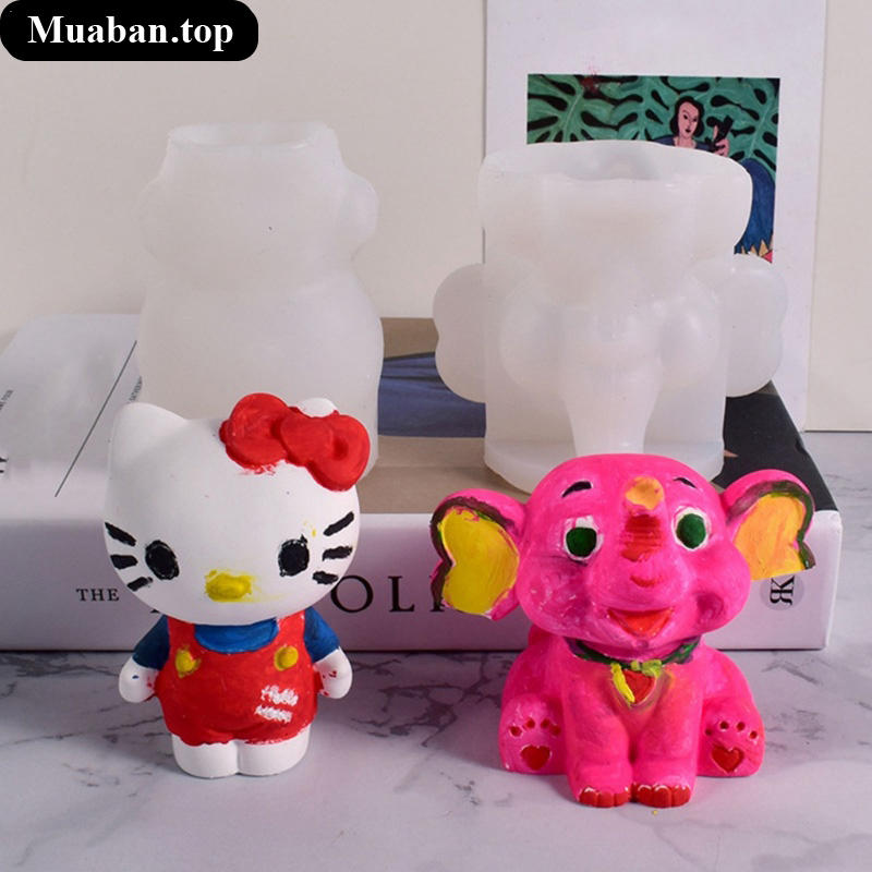 Khuôn Silicone tạo hình mèo kitty và voi hoạt hình 6