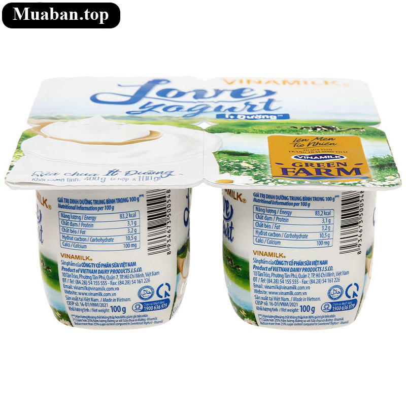 Lốc 4 hộp sữa chua ít đường Vinamilk Love Yogurt Green Farm 100g 3