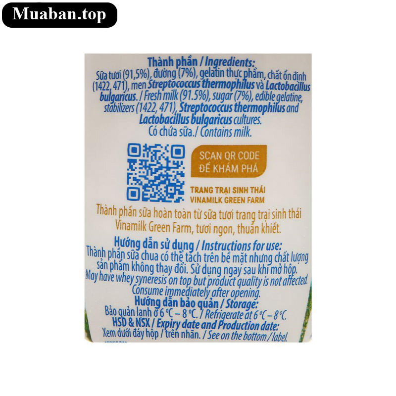 Lốc 4 hộp sữa chua ít đường Vinamilk Love Yogurt Green Farm 100g 4