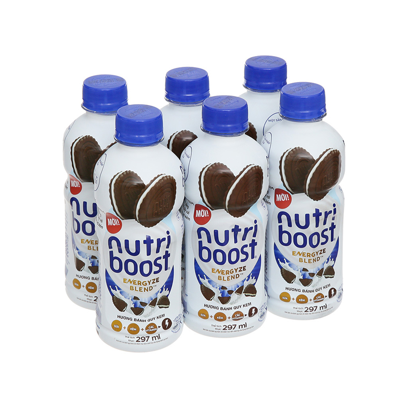 Lốc 6 chai sữa trái cây Nutriboost hương bánh quy kem 297ml