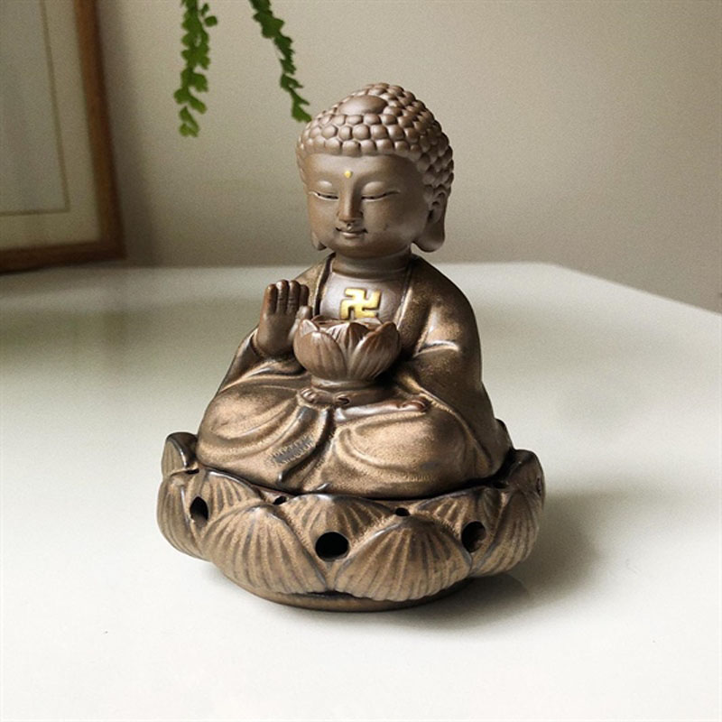 Lư gốm phật A di đà ngồi thiền trên tòa sen