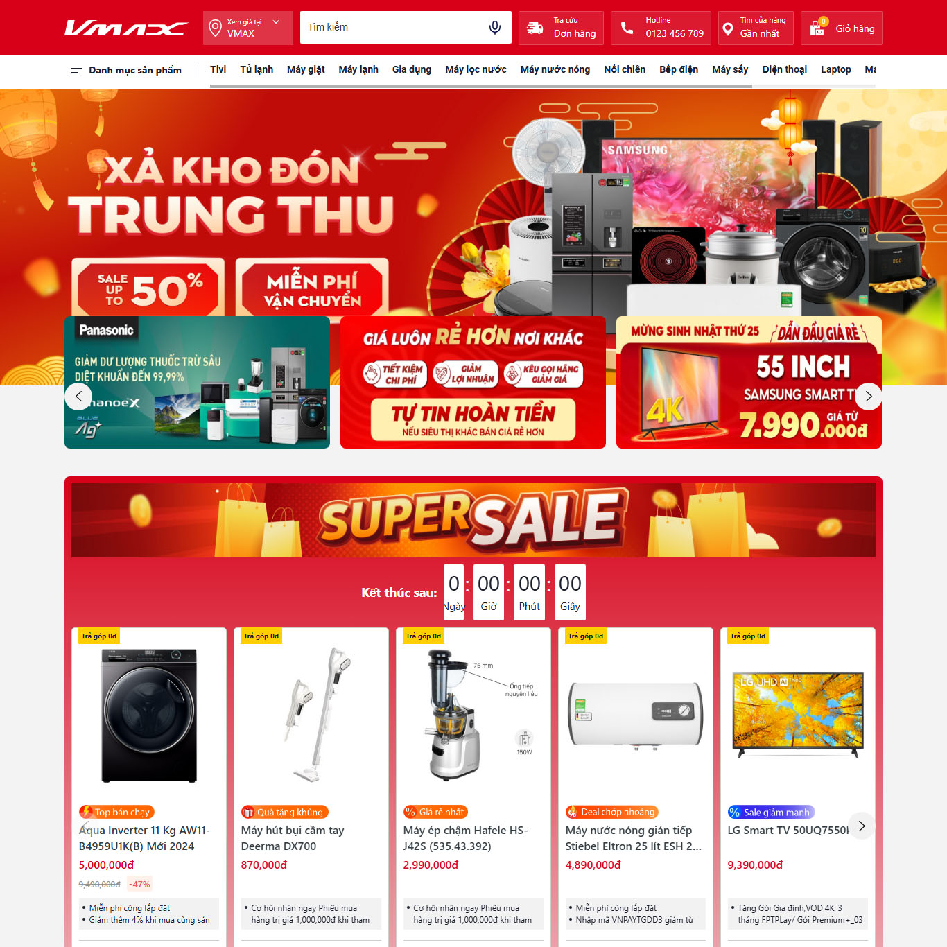 Mẫu giao diện website kinh doanh điện máy vmax dành cho WordPress