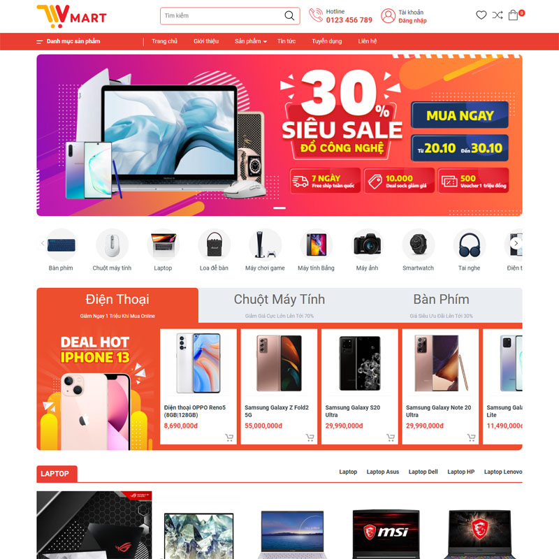Mẫu giao diện website kinh doanh đồ điện tử Vmart dành cho WordPress