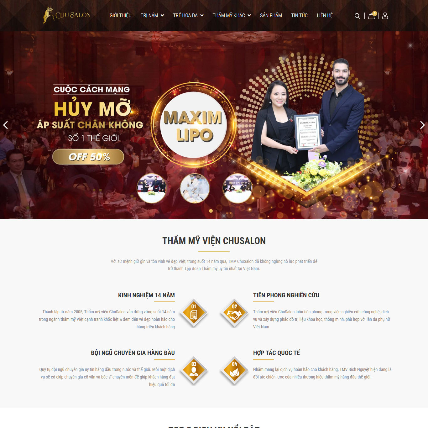 Mẫu giao diện website kinh doanh mỹ phẩm Chusalon dành cho WordPress