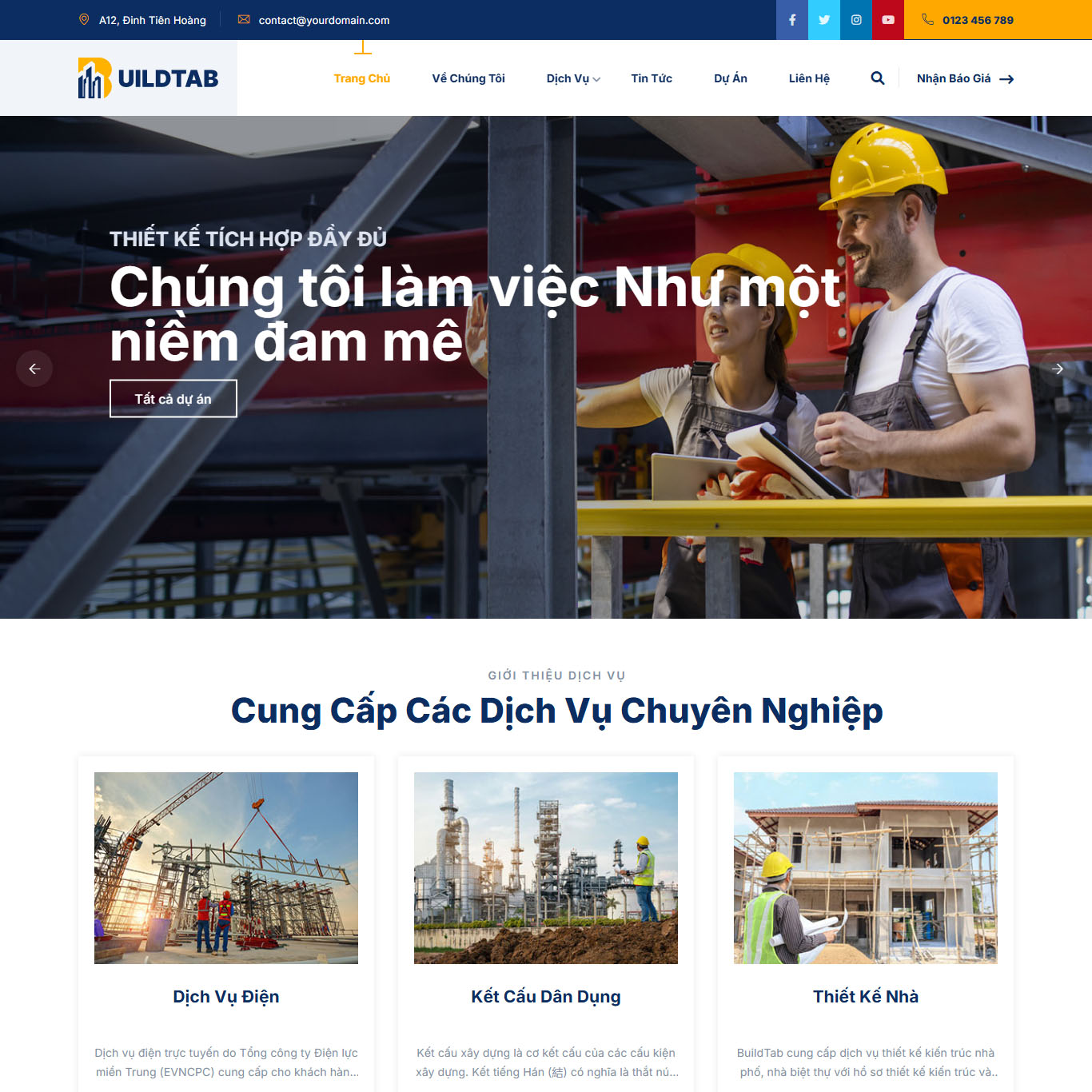 Mẫu giao diện website mua bán vật liệu xây dựng Buildtab dành cho WordPress