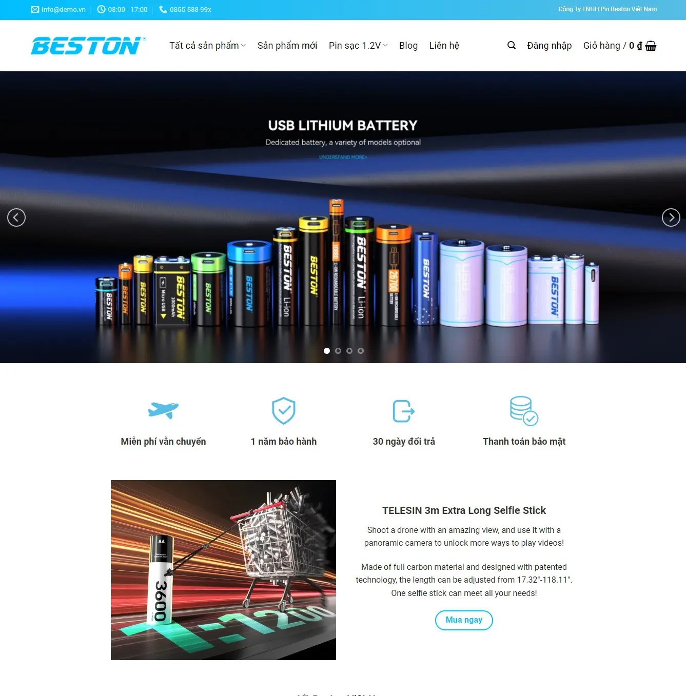 Mẫu giao diện website Theme wordpress bán pin sạc
