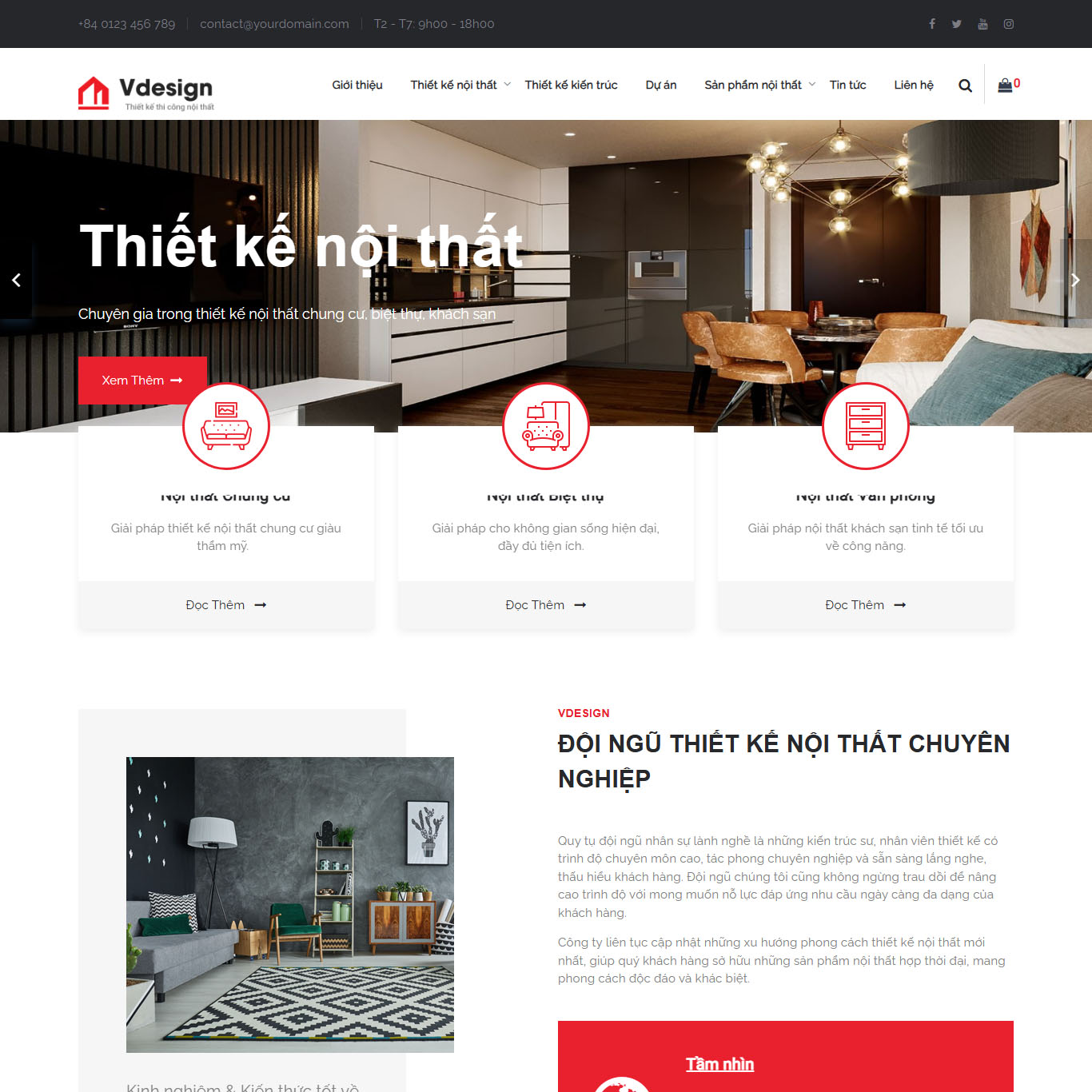 Mẫu giao diện website thiết kế nội thất Vdesign dành cho WordPress