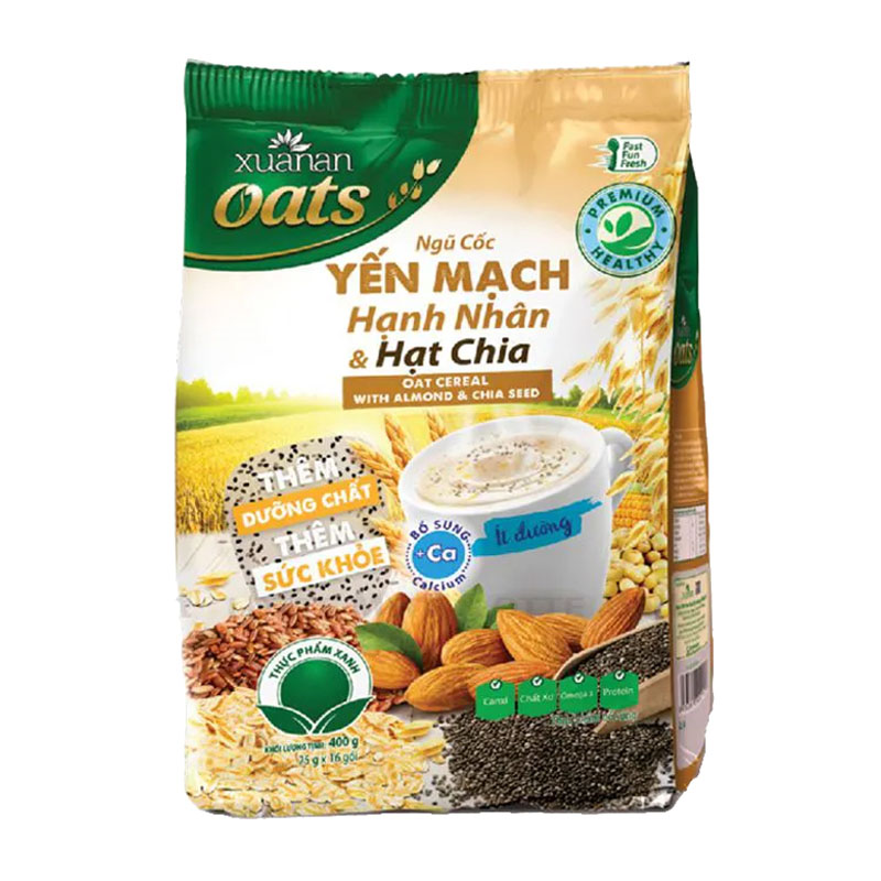 Ngũ cốc yến mạch hạnh nhân & hạt chia Xuân An bịch 400g