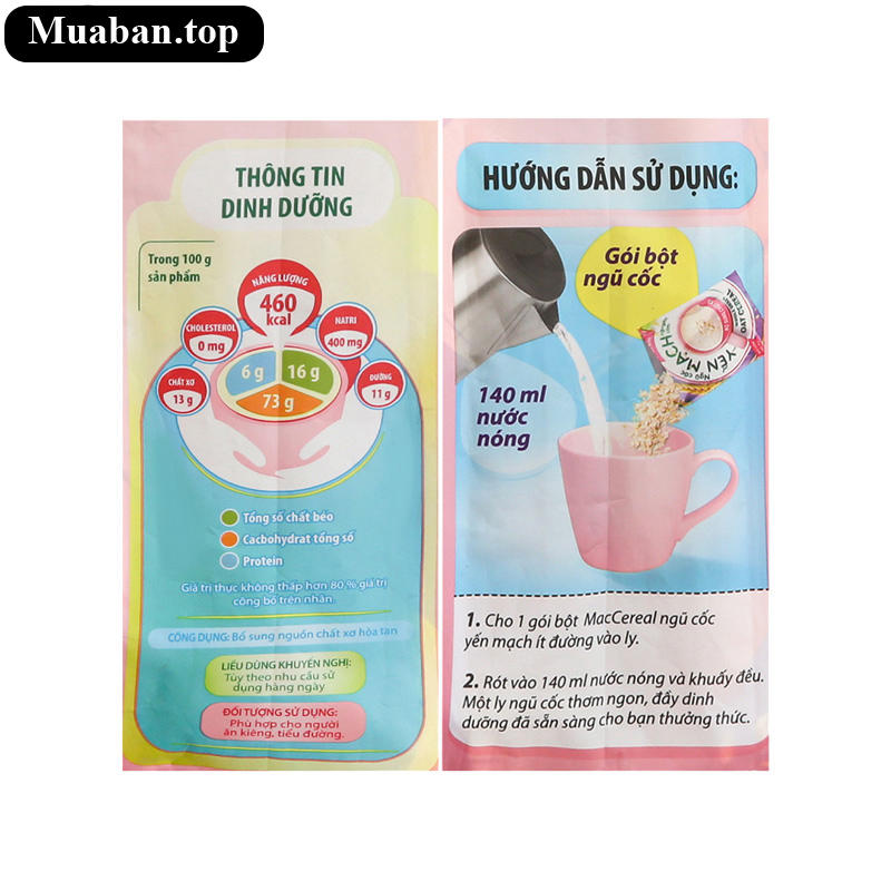 Ngũ cốc yến mạch nguyên cám MacCereal ít đường bịch 480g 8