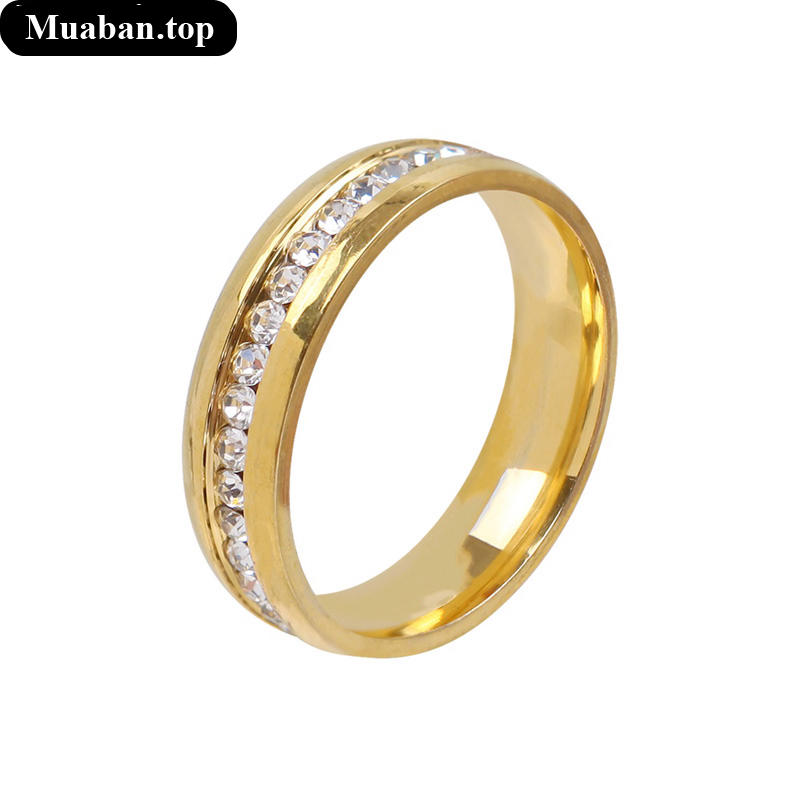 Nhẫn cặp đôi đính đá sáng bóng bằng thép không gỉ 10