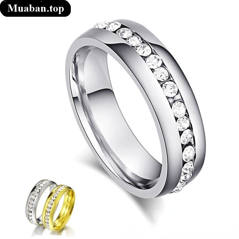 Nhẫn cặp đôi đính đá sáng bóng bằng thép không gỉ 5