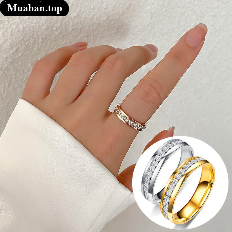 Nhẫn cặp đôi đính đá sáng bóng bằng thép không gỉ 6