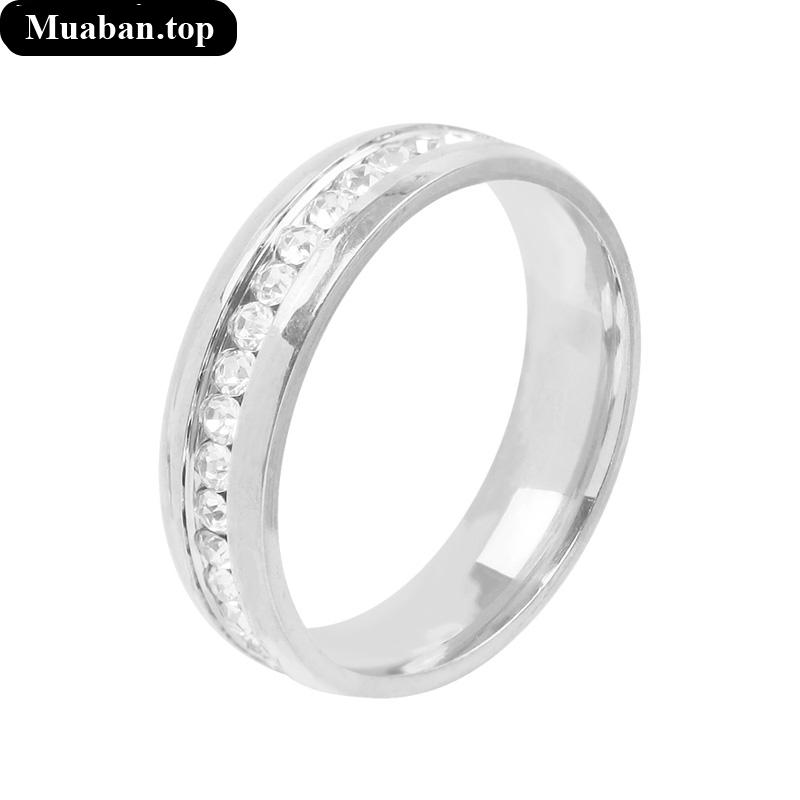 Nhẫn cặp đôi đính đá sáng bóng bằng thép không gỉ 9