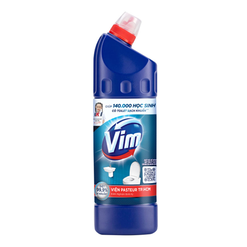 Nước tẩy bồn cầu và nhà tắm VIM diệt khuẩn xanh biển chai 880ml