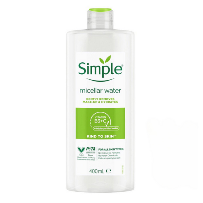 Nước tẩy trang Simple Micellar Water ẩm mượt da 400ml Nước tẩy trang Simple Micellar Water ẩm mượt da 400ml