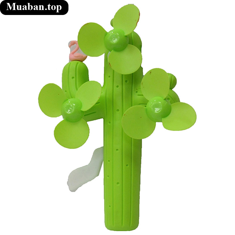 Quạt cầm tay ba cánh hình xương rồng xanh