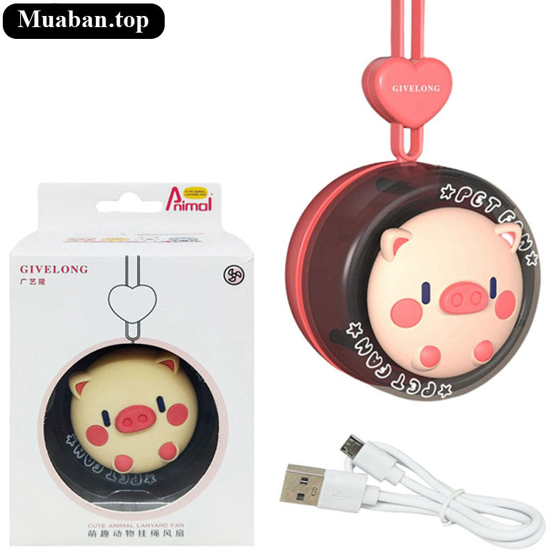 Quạt Đeo Cổ Mini GIVELONG GL110113 Chú Lợn Hồng