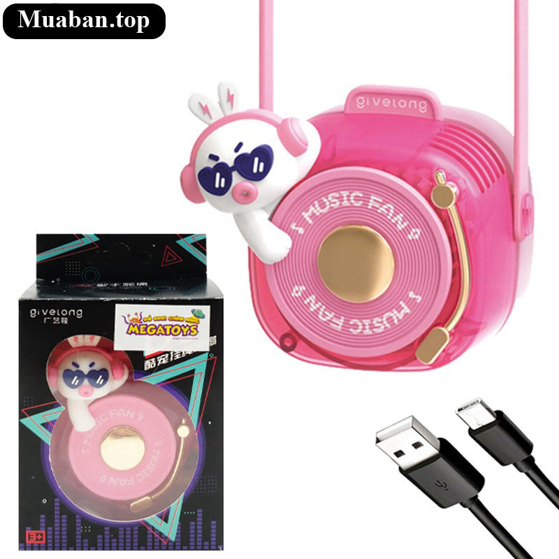Quạt Đeo Cổ Mini Givelong GL120123 DJ Music Màu Hồng