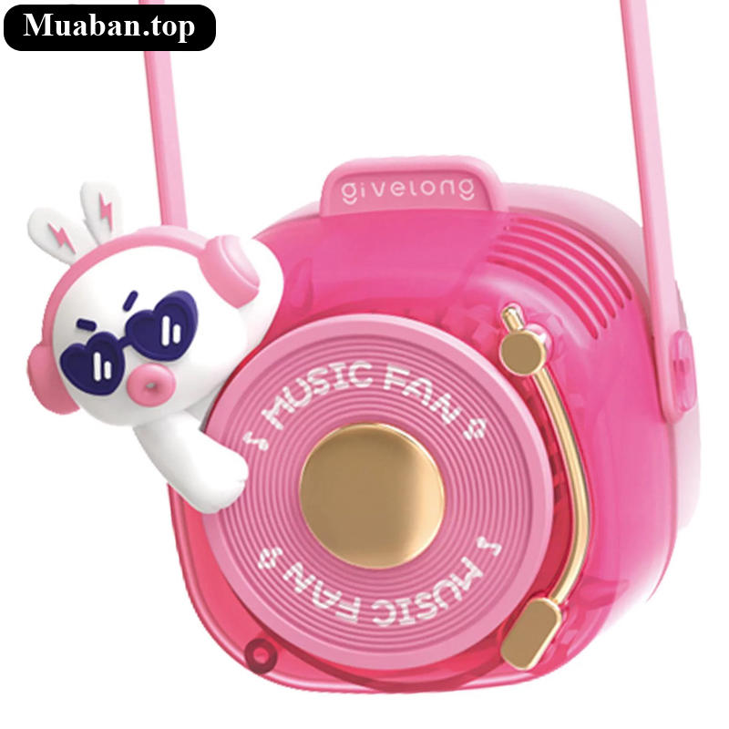 Quạt Đeo Cổ Mini Givelong GL120123 DJ Music Màu Hồng 7