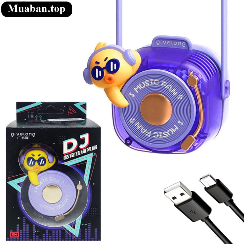Quạt Đeo Cổ Mini Givelong GL120123 DJ Music Màu Tím