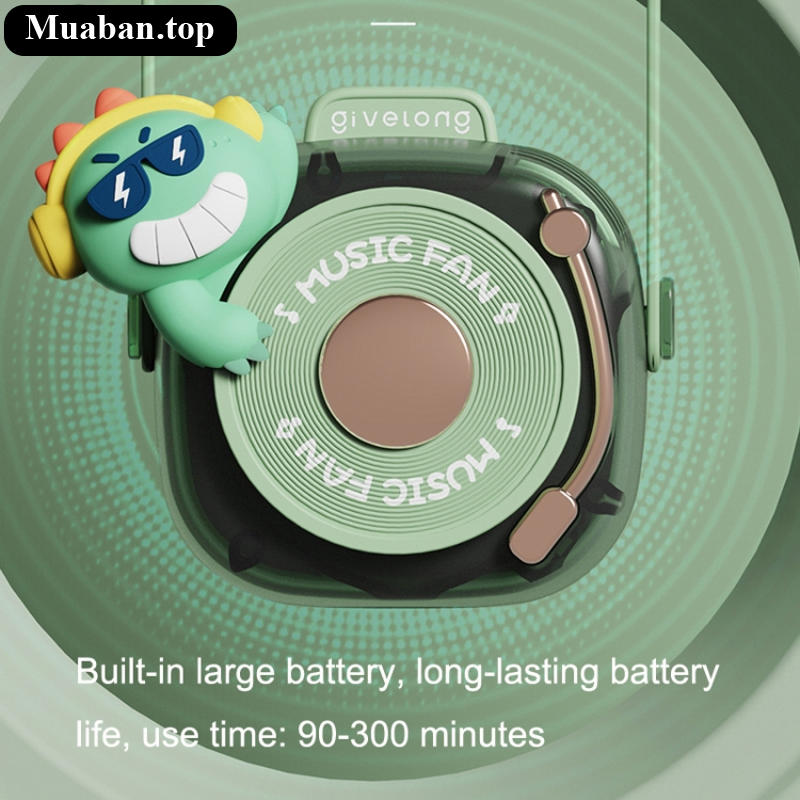 Quạt Đeo Cổ Mini Givelong GL120123 DJ Music Xanh Lá 7