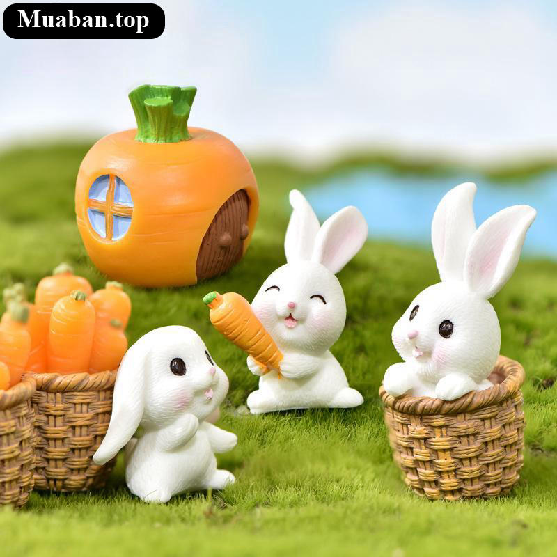 Thiên đường thỏ và cà rốt tiểu cảnh bằng gốm 4