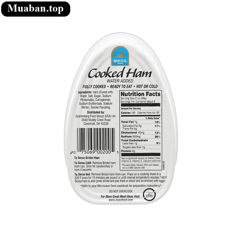 Thịt ham nấu chín USA Bristol 454g 2