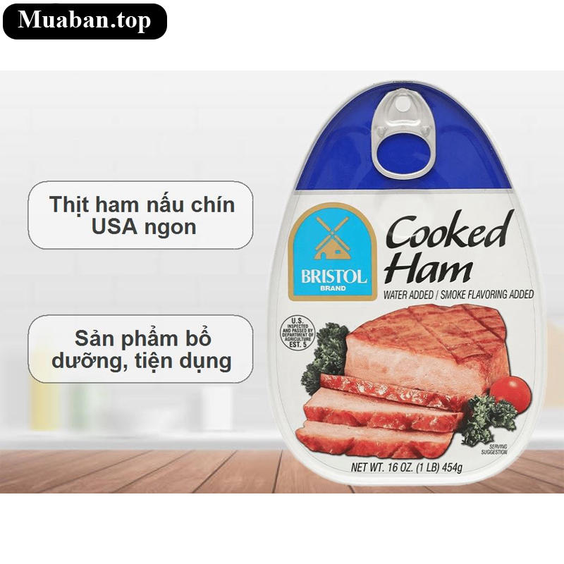 Thịt ham nấu chín USA Bristol 454g 7
