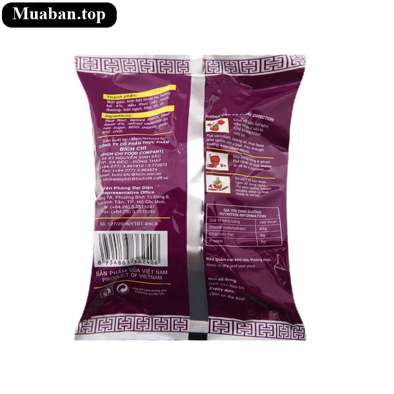 Thùng 30 gói bún bò huế Vina Bích Chi 70g 3