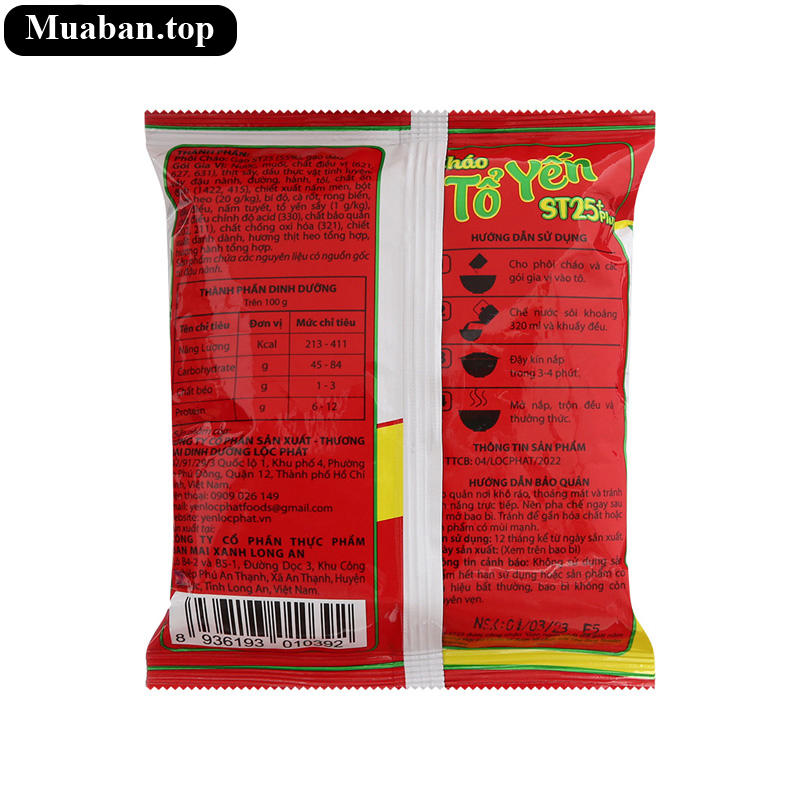 Thùng 30 gói cháo tổ yến st25 plus Yến Lộc Phát xốt sườn 60g 3