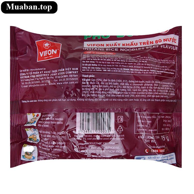 Thùng 30 gói phở bò Vifon 65g 3