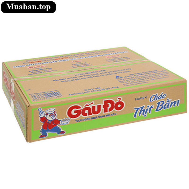 Thùng 50 gói cháo thịt bằm Gấu Đỏ 50g