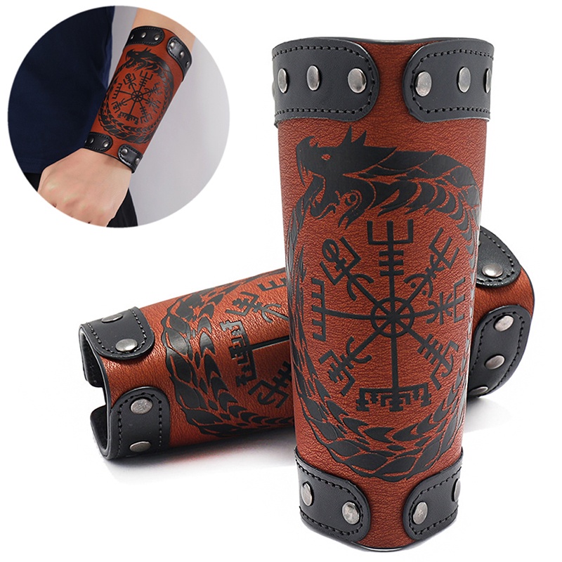 Vòng đeo tay da bản rộng phong cách Viking dành cho nam