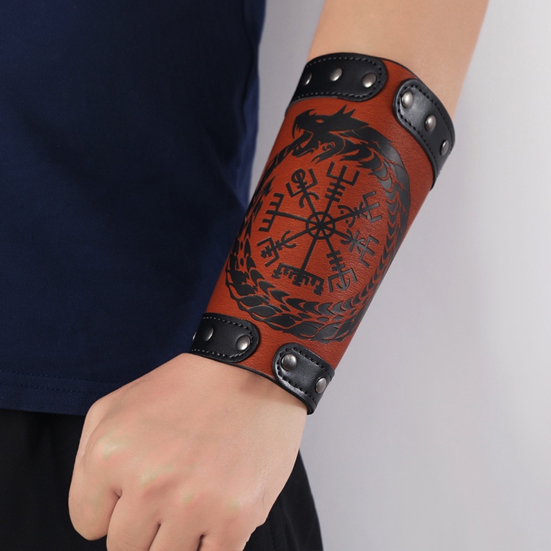 Vòng đeo tay da bản rộng phong cách Viking dành cho nam 4