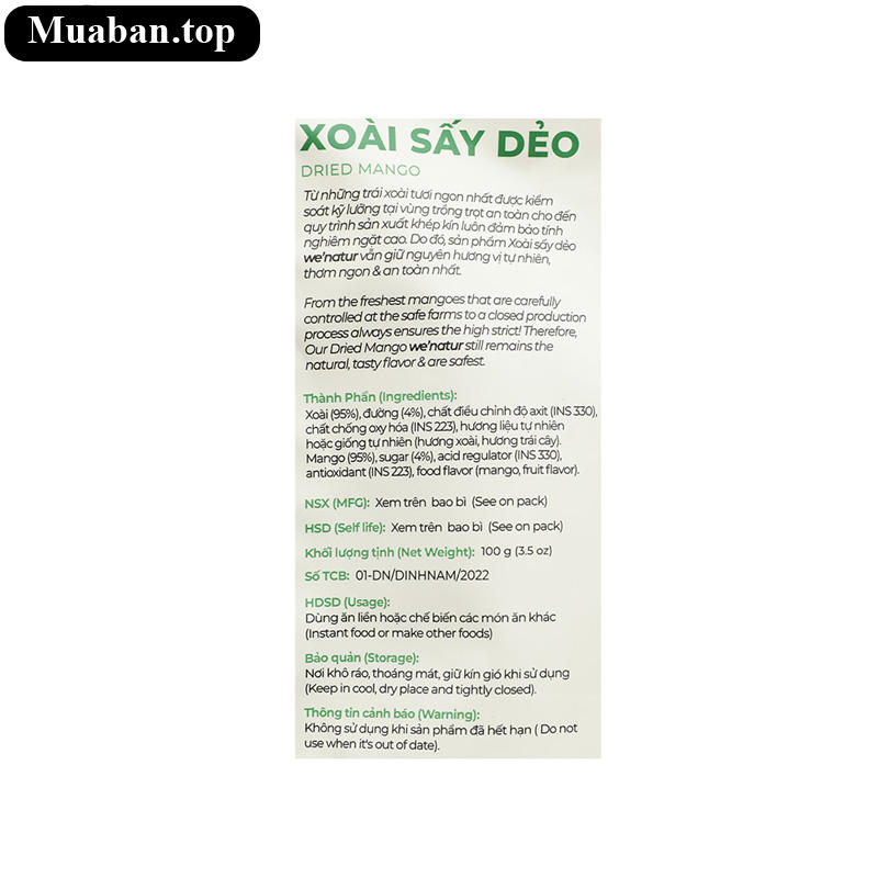 Xoài sấy dẻo Đỉnh Nam Wenatur gói 100g 10