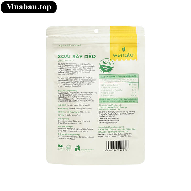 Xoài sấy dẻo Đỉnh Nam Wenatur gói 100g 8